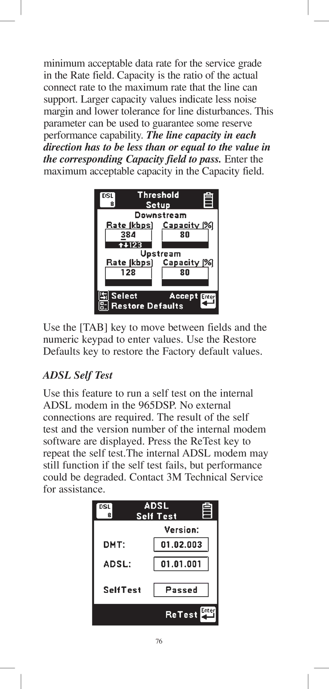 3M 965DPS instruction manual Adsl Self Test 