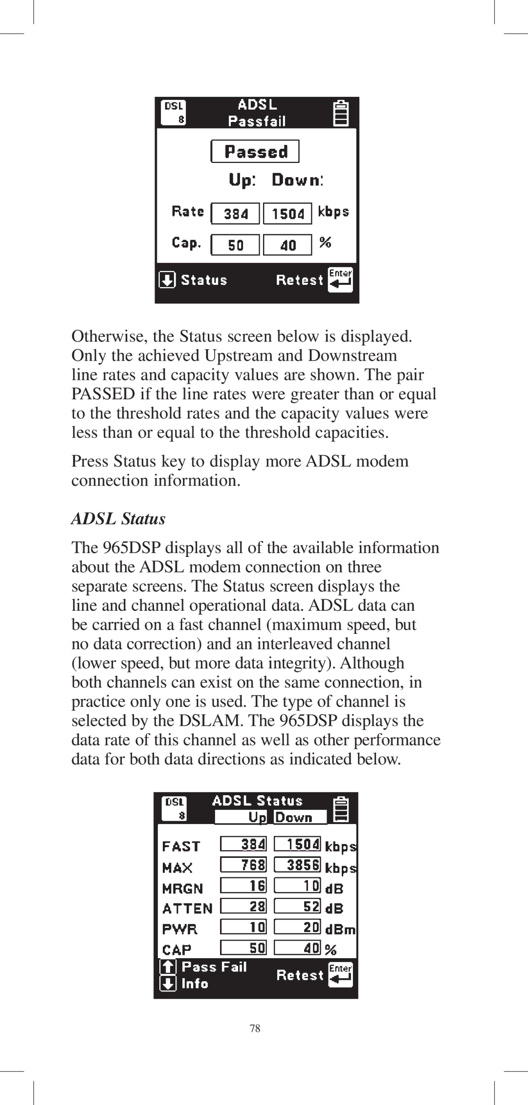 3M 965DPS instruction manual Adsl Status 