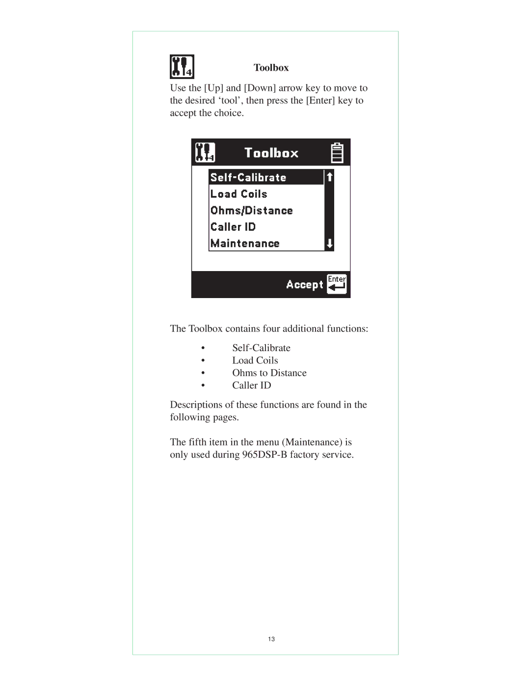 3M 965DSP-B instruction manual Toolbox 