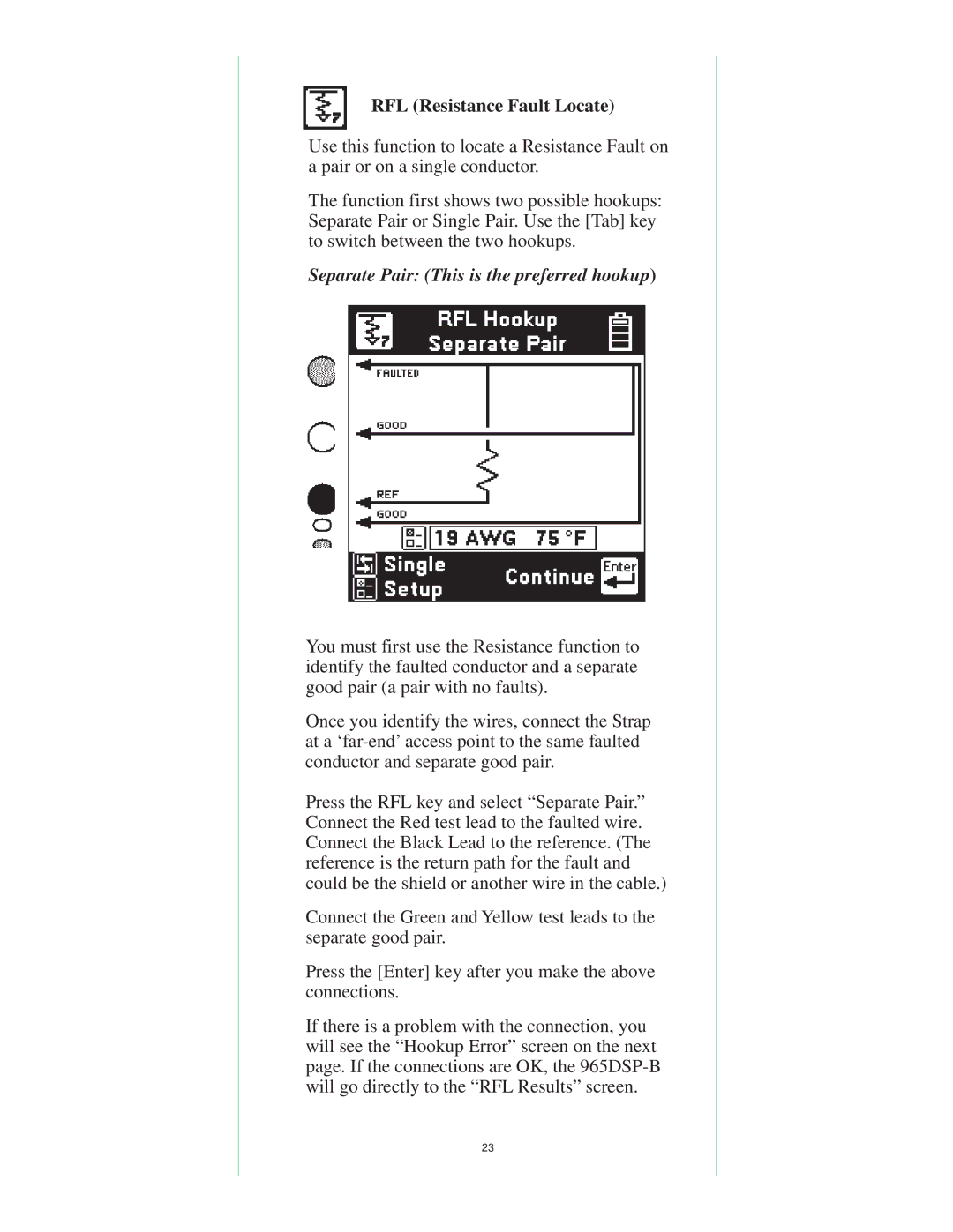 3M 965DSP-B instruction manual RFL Resistance Fault Locate, Separate Pair This is the preferred hookup 