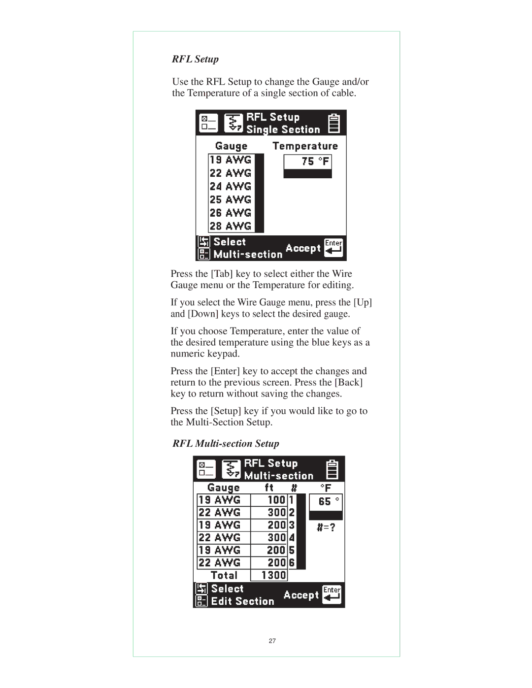 3M 965DSP-B instruction manual RFL Setup, RFL Multi-section Setup 