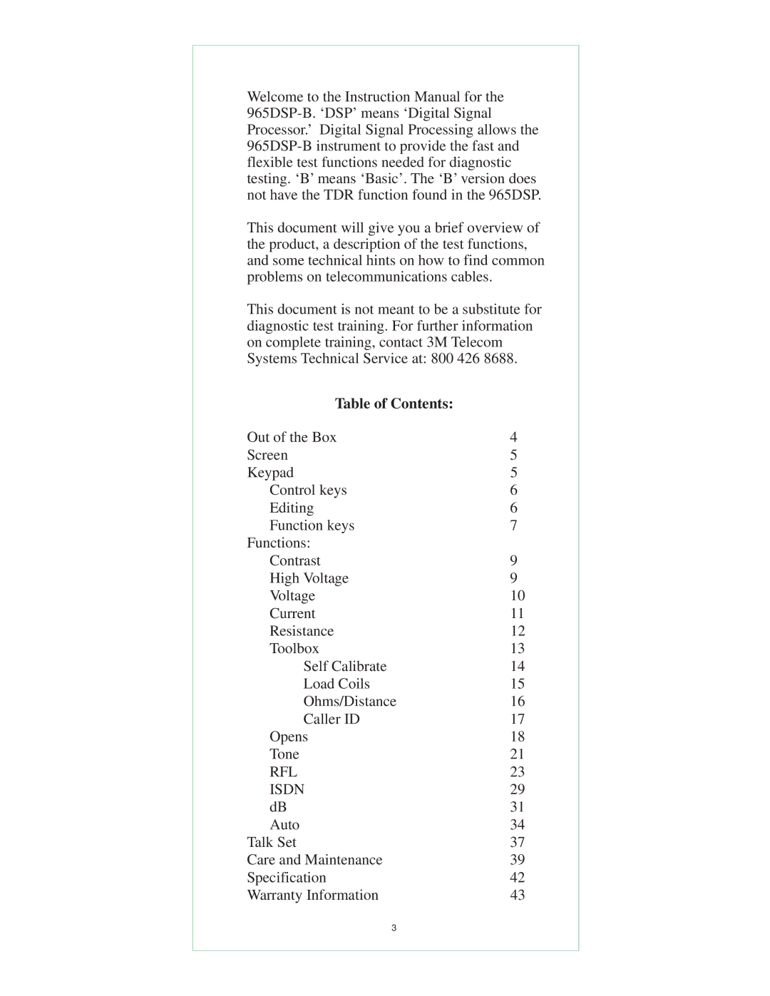 3M 965DSP-B instruction manual Table of Contents 