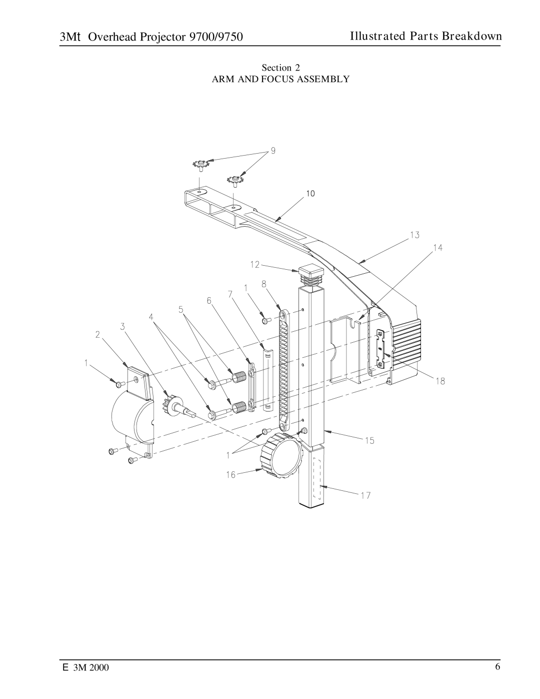 3M 9700, 9750 manual ARM and Focus Assembly 