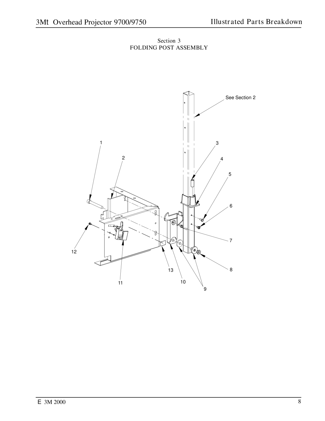 3M 9700, 9750 manual Folding Post Assembly 