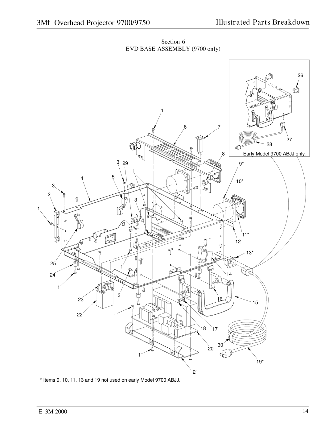 3M 9750 manual Section EVD Base Assembly 9700 only 