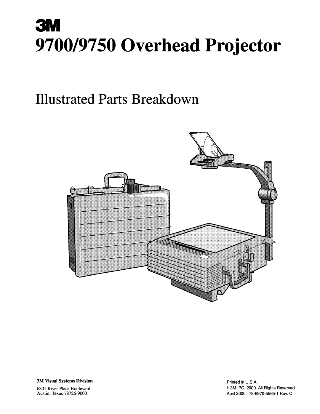 3M manual 9700/9750 Overhead Projector, Illustrated Parts Breakdown, 3M Visual Systems Division, River Place Boulevard 