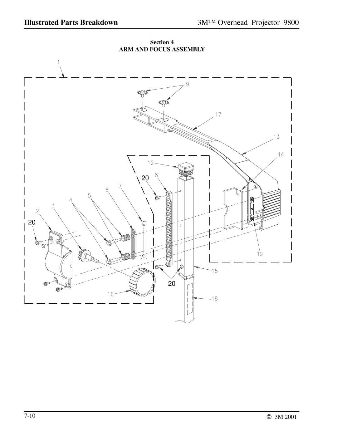 3M 9800 manual ARM and Focus Assembly 