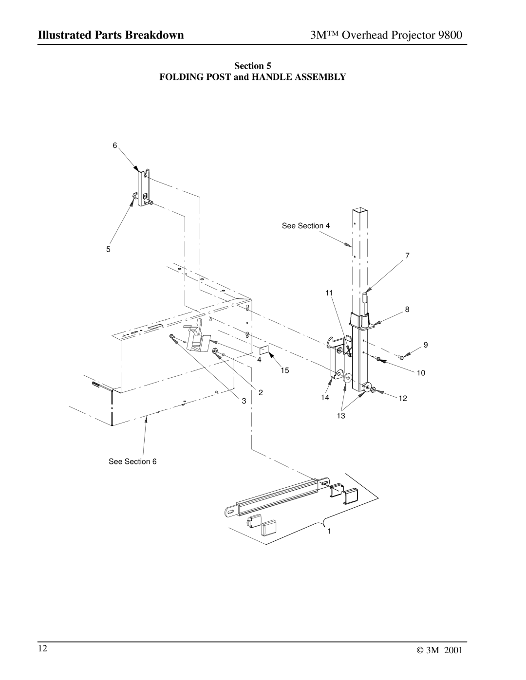 3M 9800 manual Section Folding Post and Handle Assembly 