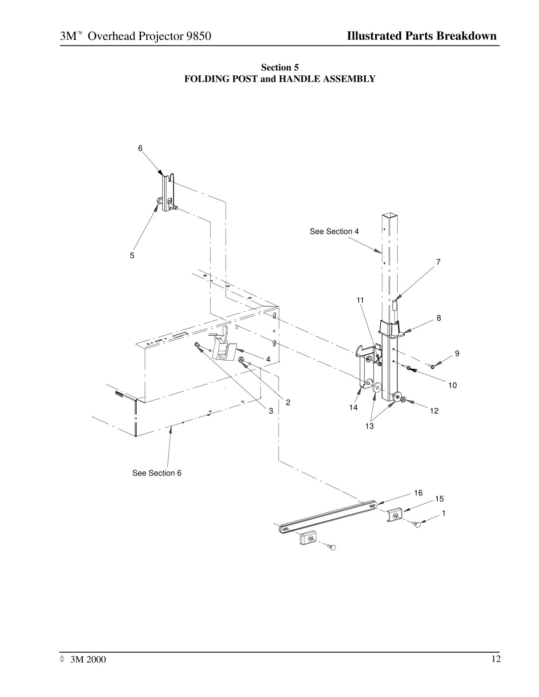 3M 9850 manual Section Folding Post and Handle Assembly 