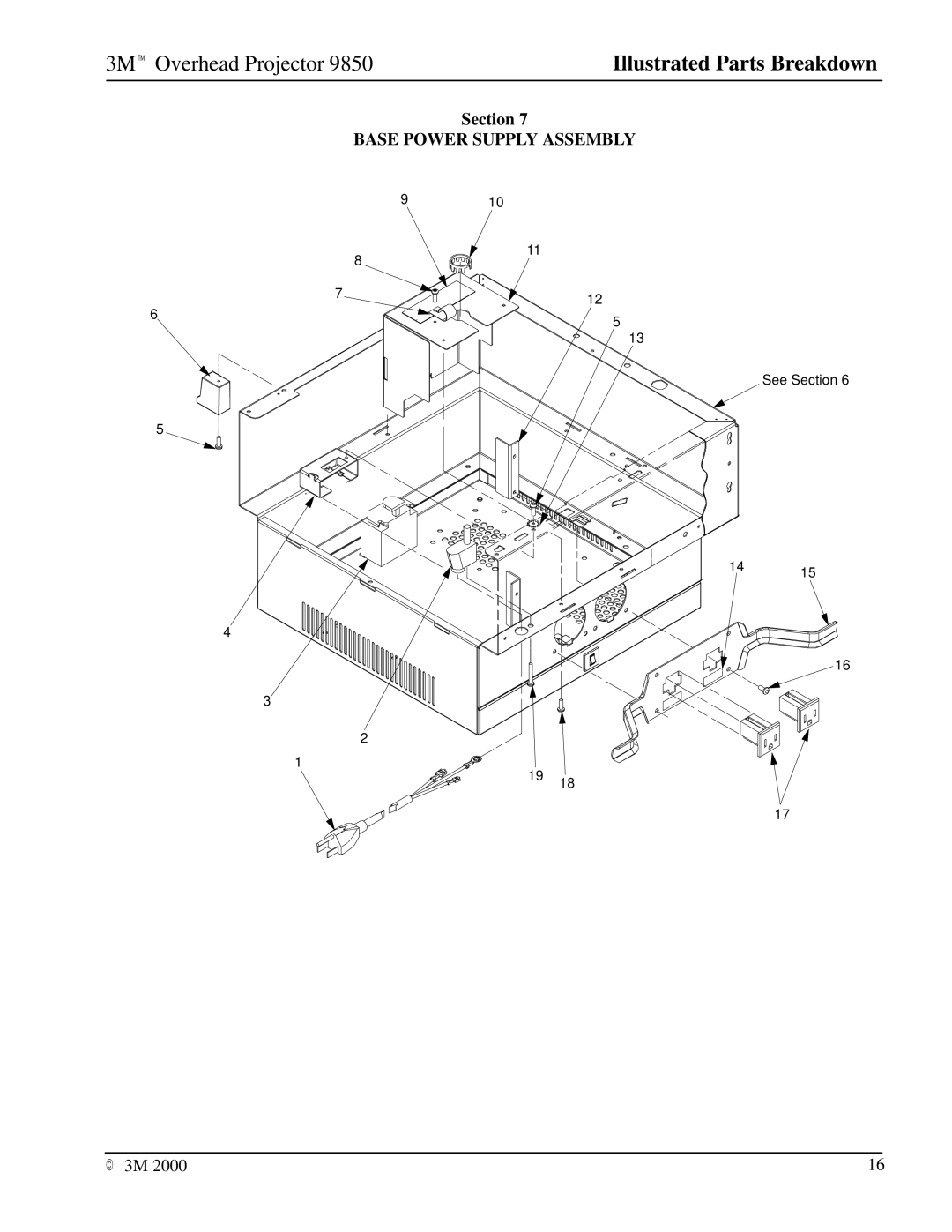 3M 9850 manual Base Power Supply Assembly 