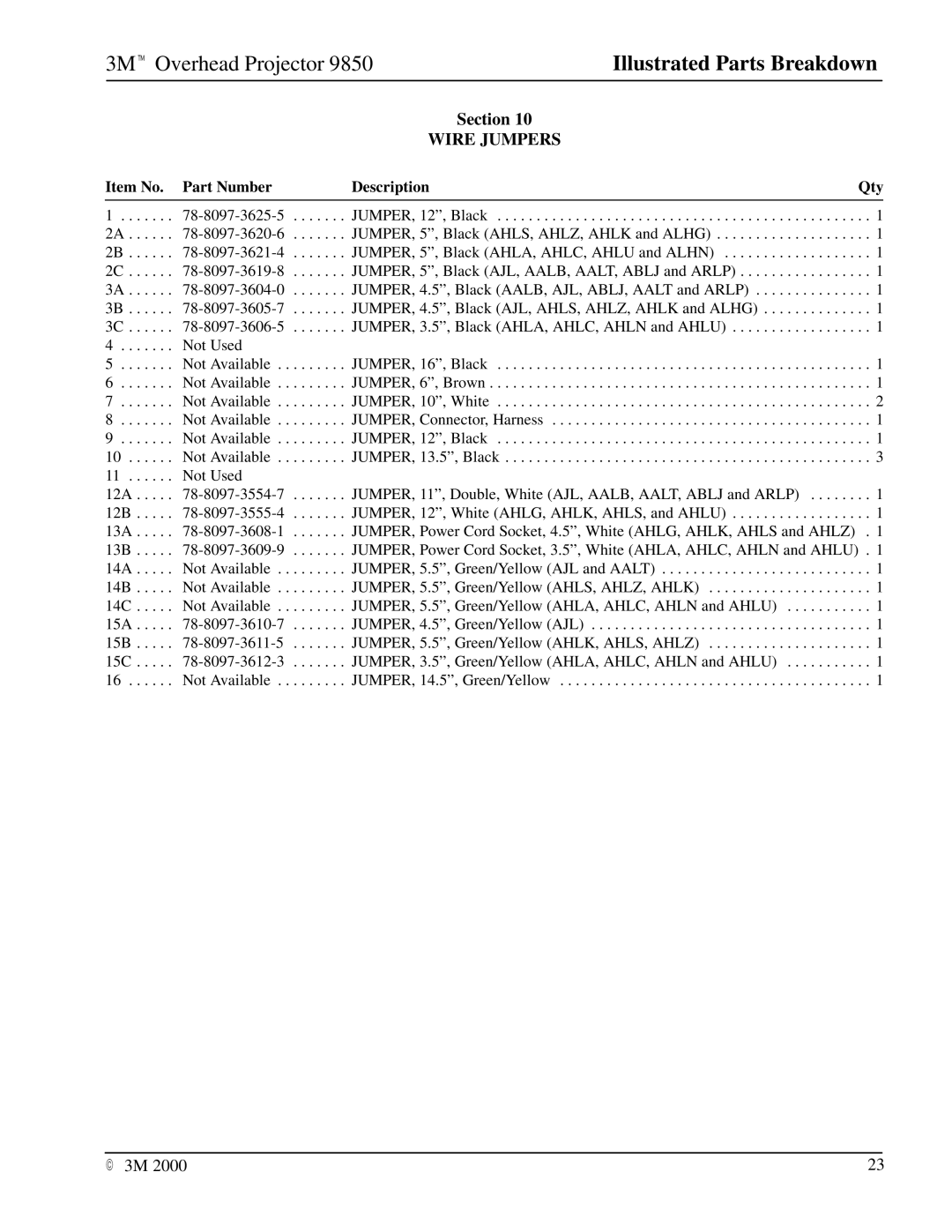 3M 9850 manual Wire Jumpers 