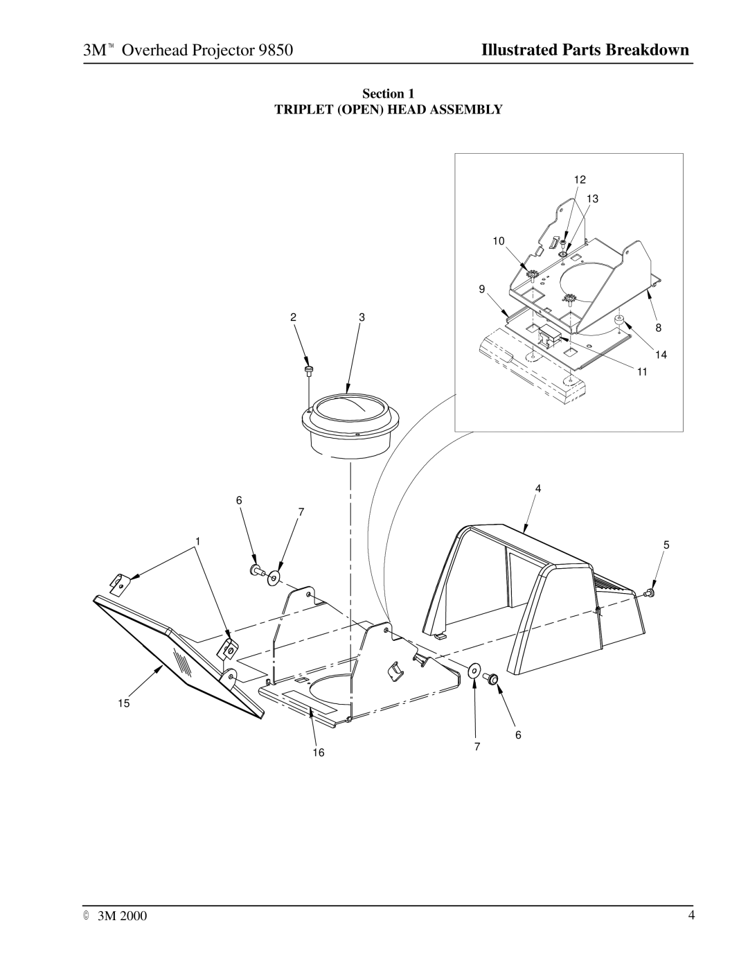 3M 9850 manual Triplet Open Head Assembly 