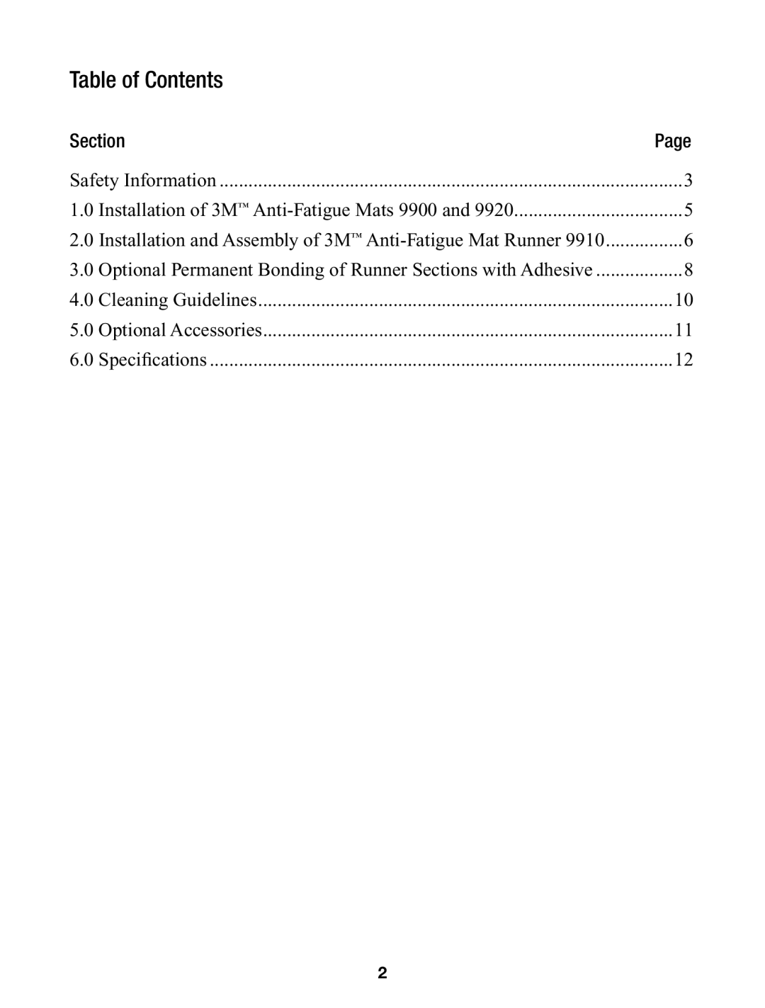 3M 9900 Series manual Table of Contents 