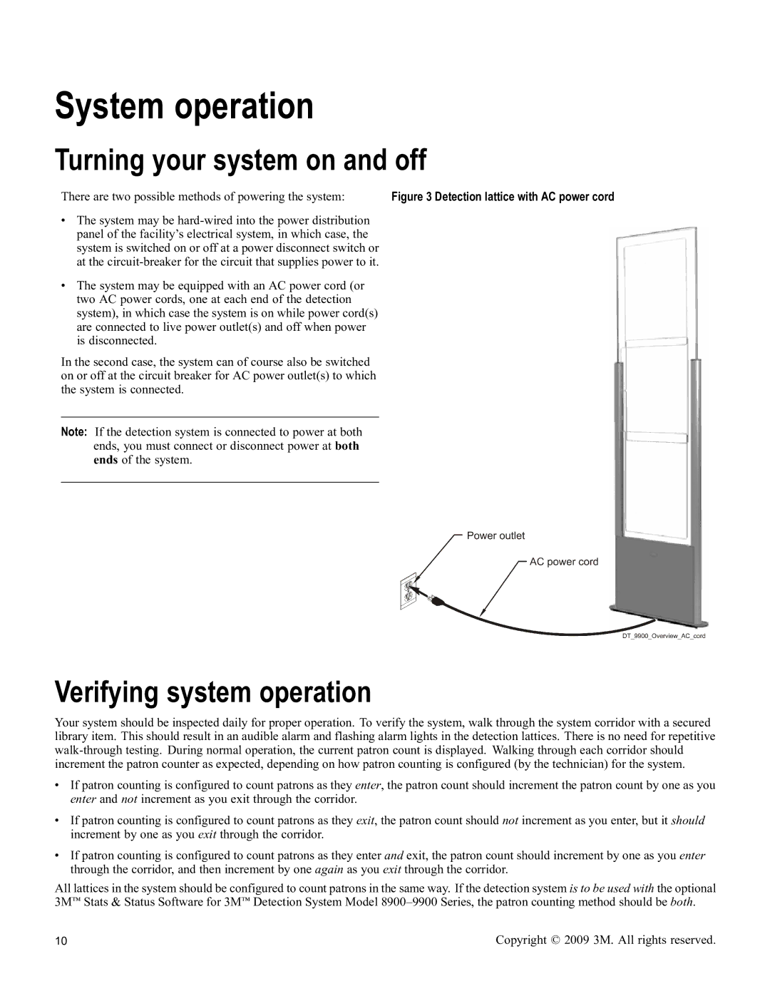 3M 9900 Series owner manual System operation, Turning your system on and off, Verifying system operation 