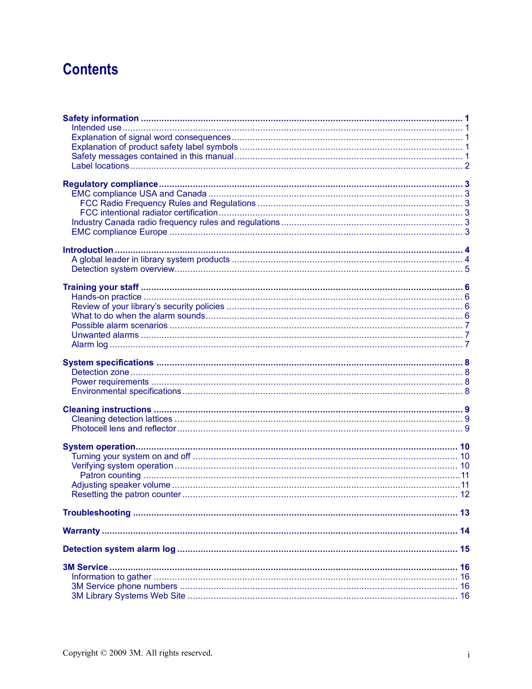 3M 9900 Series owner manual Contents 