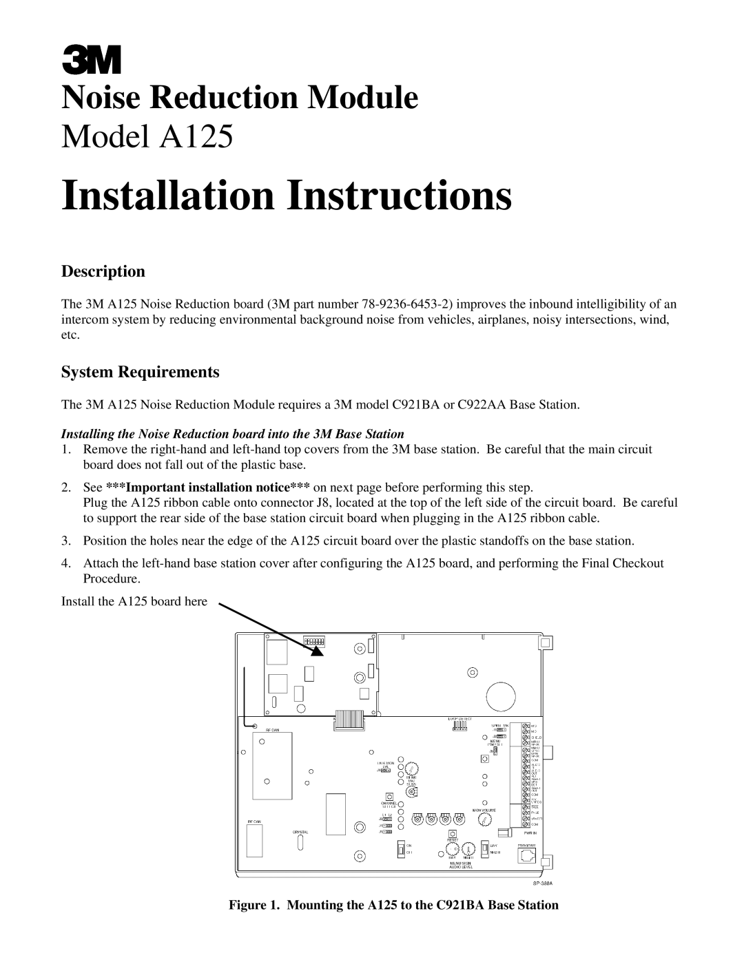 3M A125 installation instructions Description, System Requirements 