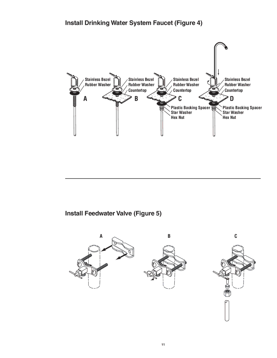 3M AP-DWS1000 LF operating instructions Install Drinking Water System Faucet Figure, Install Feedwater Valve Figure 