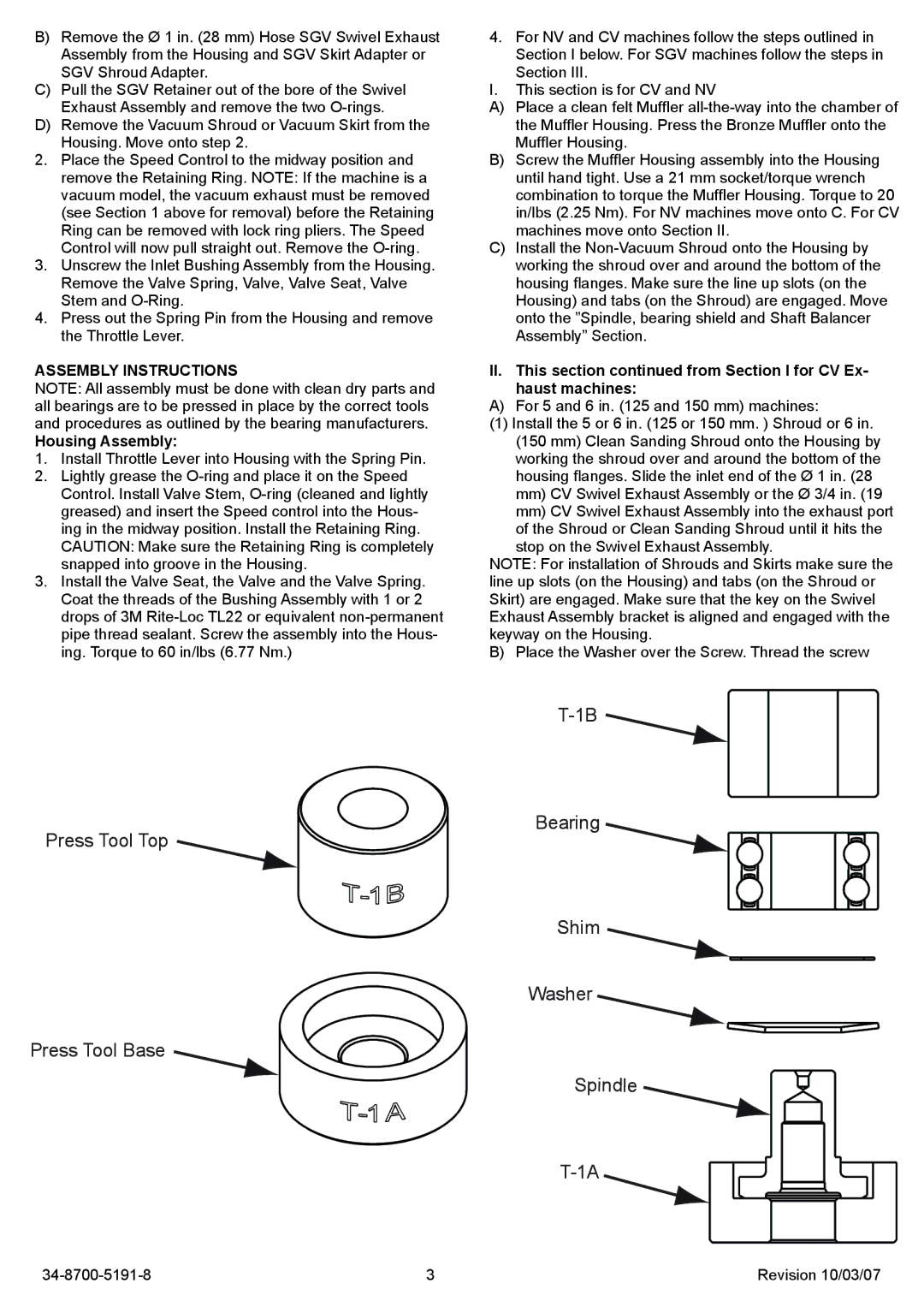 3M AT-DIS7_PROHD manual Housing Assembly, II. This section from Section I for CV Ex- haust machines 