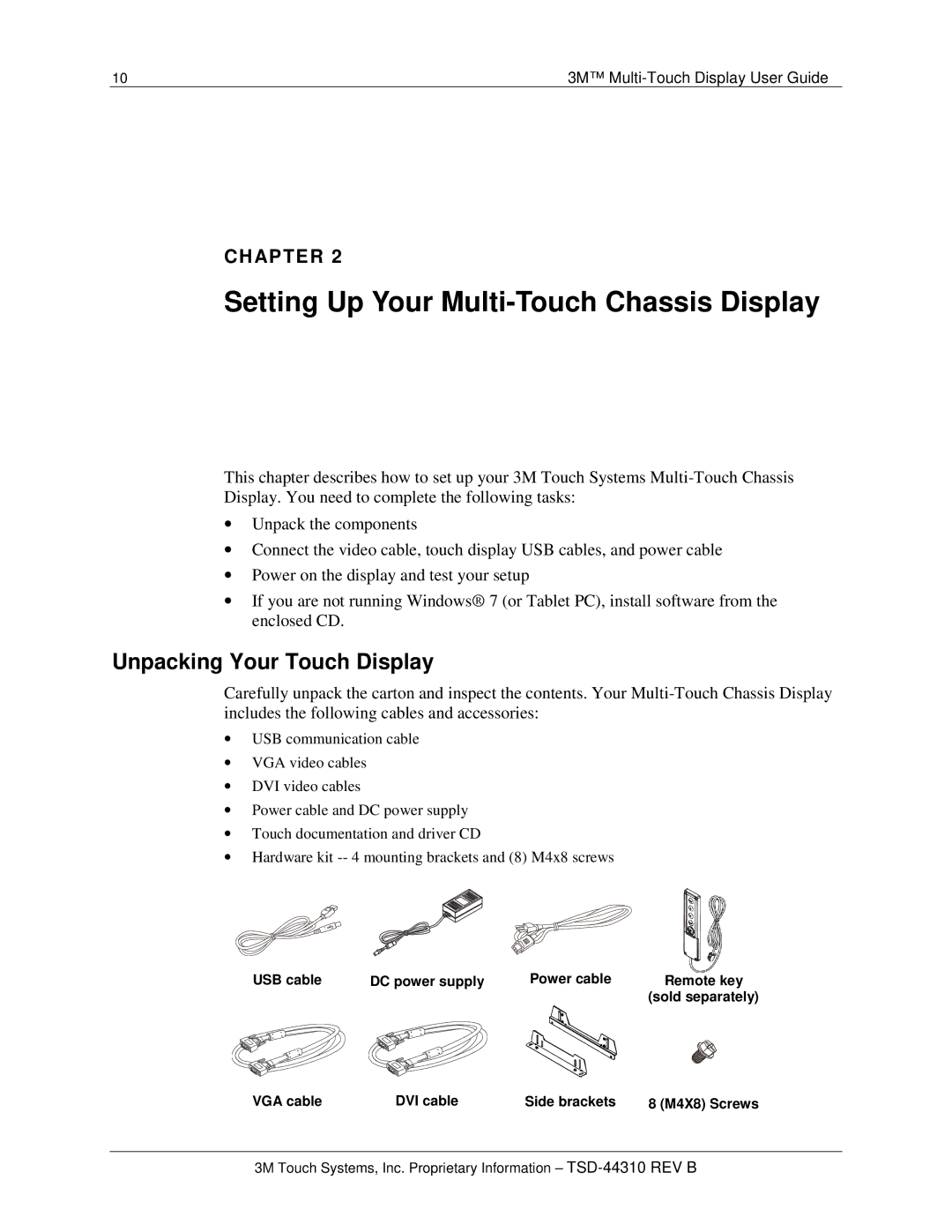 3M C2167PW manual Setting Up Your Multi-Touch Chassis Display, Unpacking Your Touch Display 