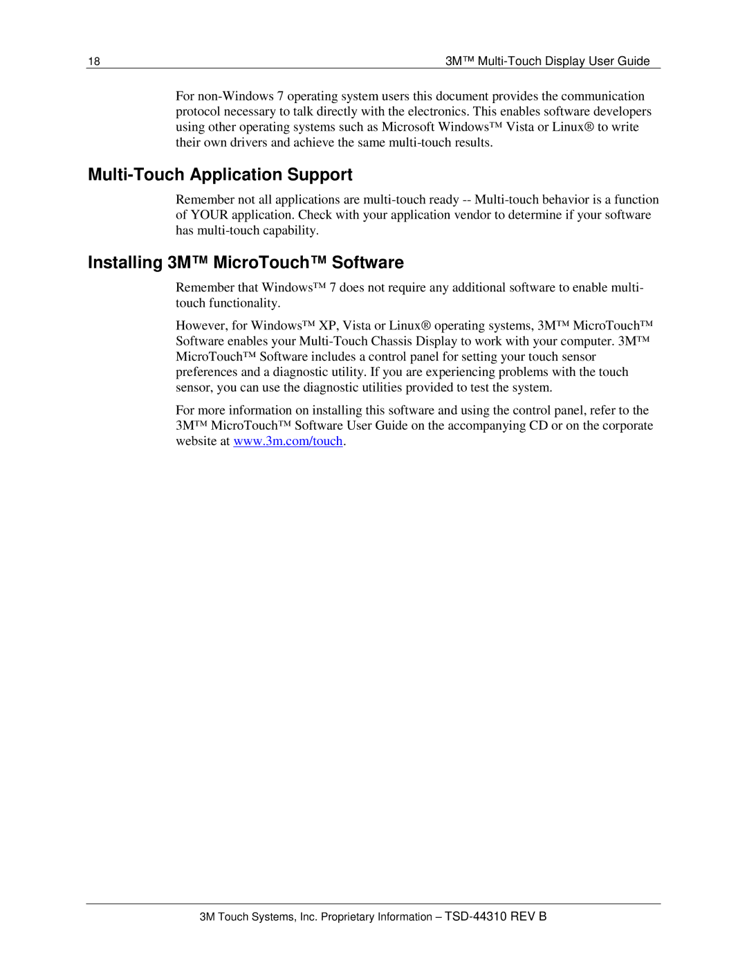 3M C2167PW manual Multi-Touch Application Support, Installing 3M MicroTouch Software 