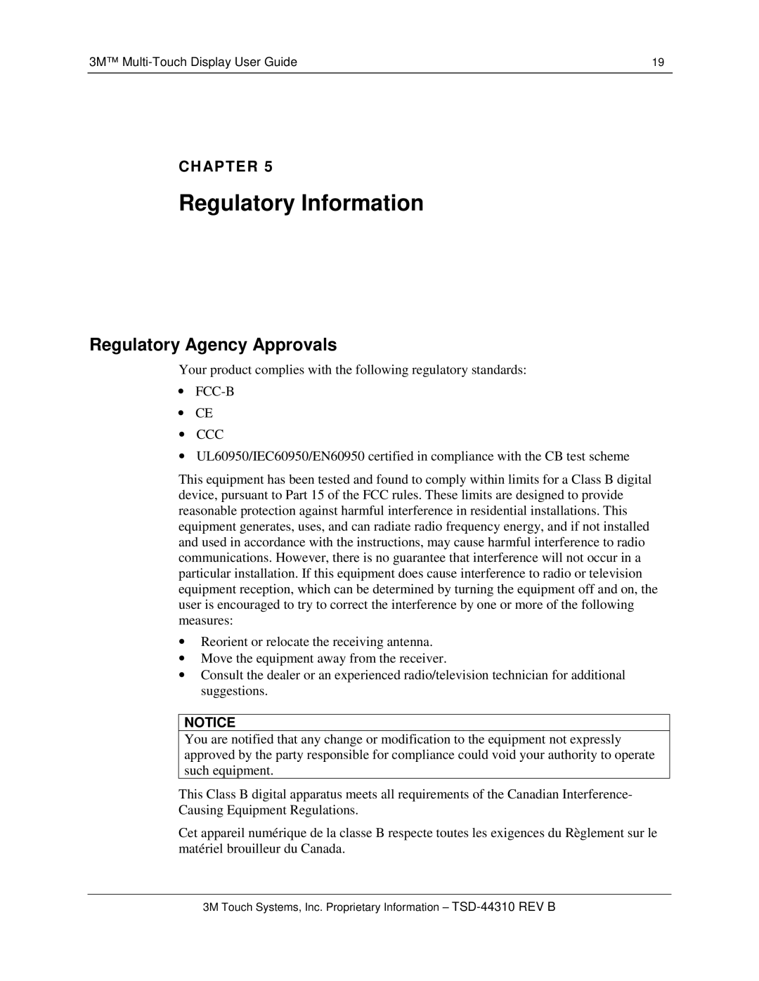 3M C2167PW manual Regulatory Information, Regulatory Agency Approvals 