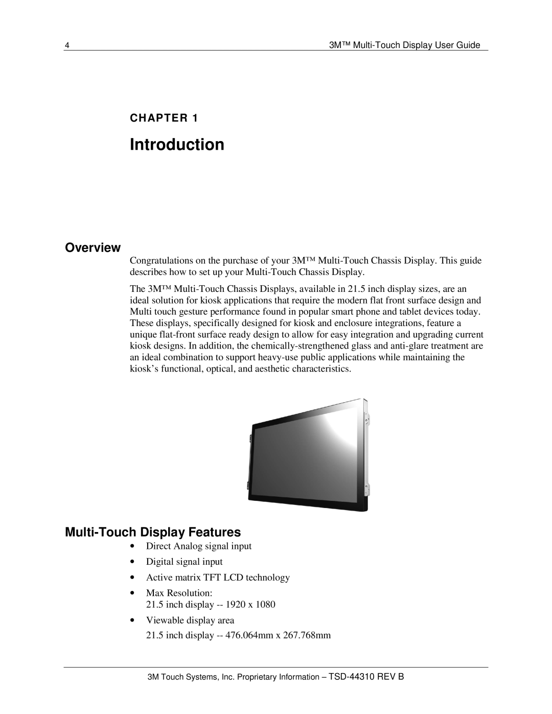 3M C2167PW manual Introduction, Overview, Multi-Touch Display Features 