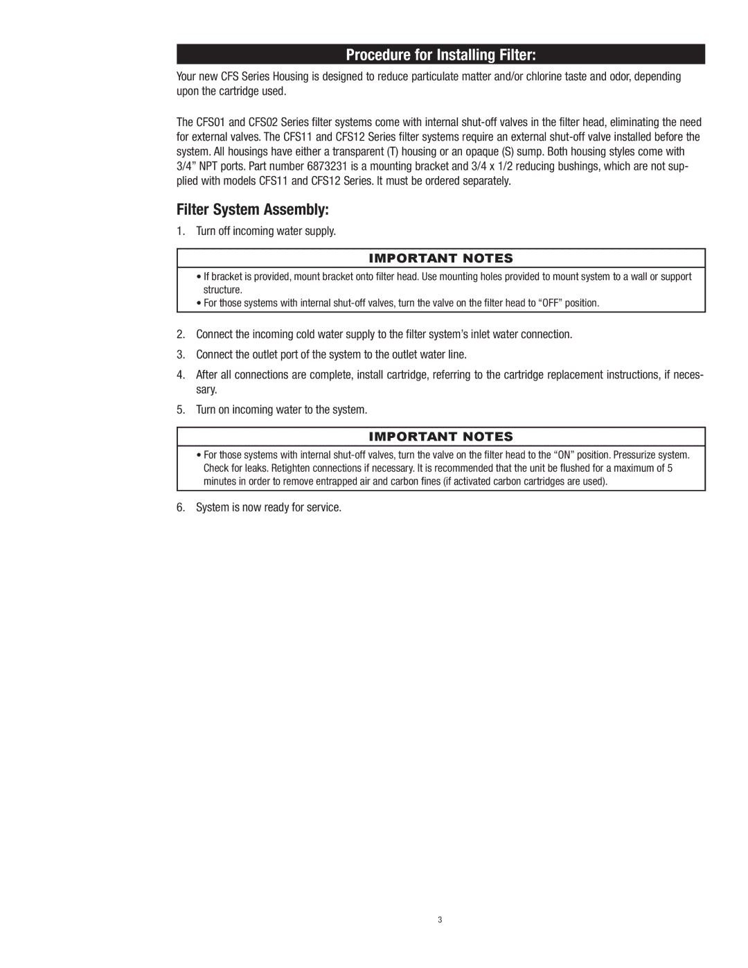 3M CFS02, CFS11, CFS12, CFS01 instruction manual Procedure for Installing Filter, Filter System Assembly 