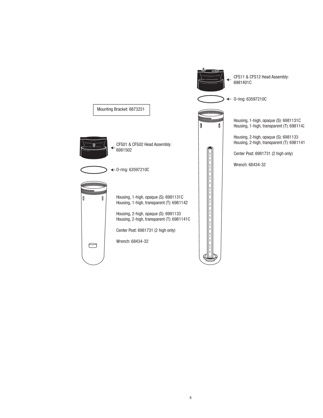 3M CFS01, CFS02, CFS11, CFS12 instruction manual Center Post 6981731 2 high only Wrench 