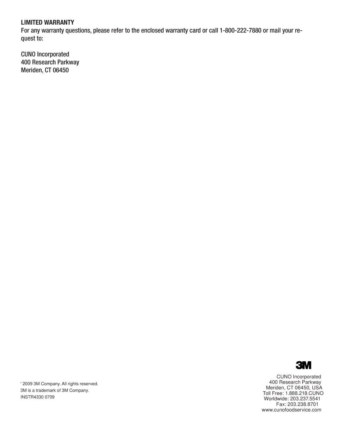 3M CSFM1254 operating instructions Fax 