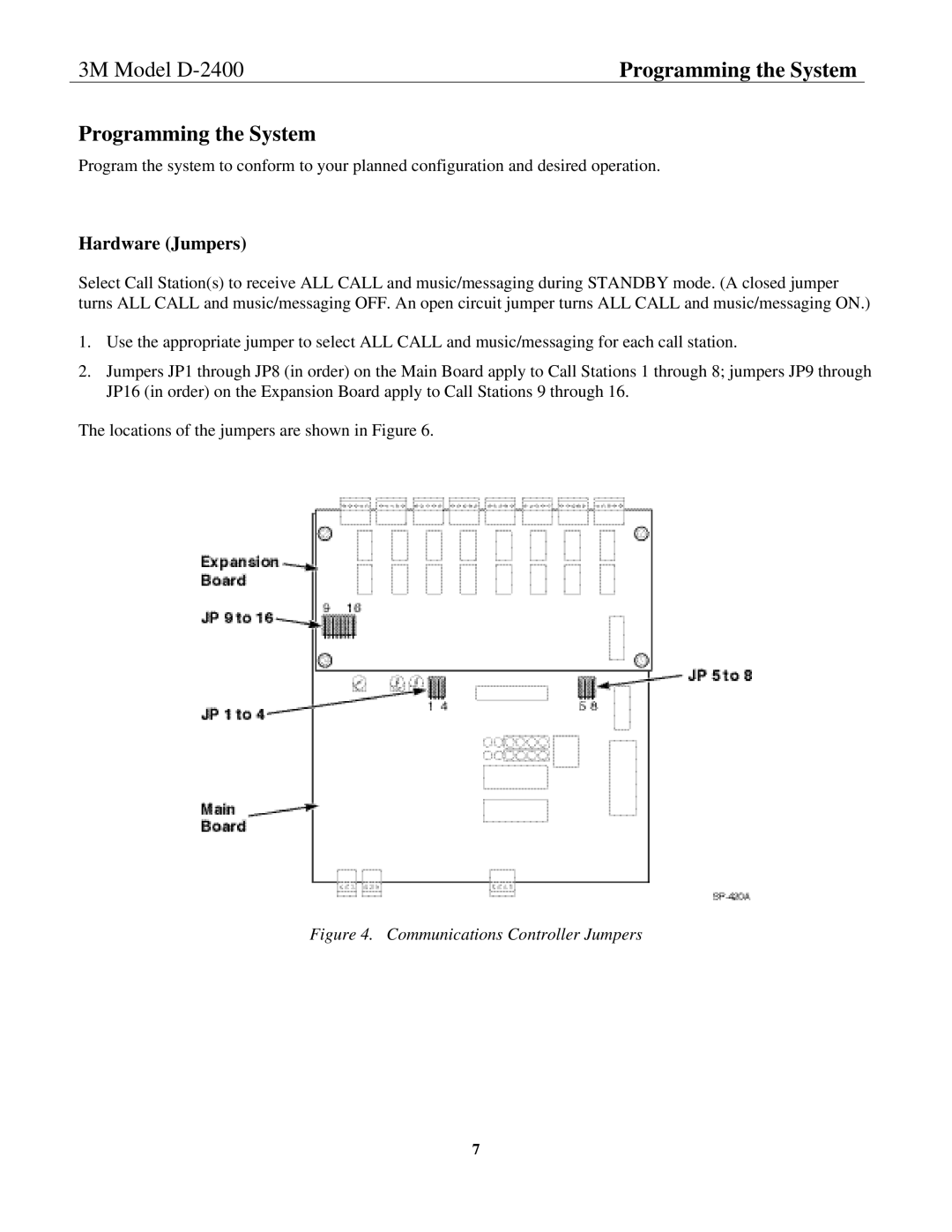 3M D-2400 installation instructions Hardware Jumpers, Communications Controller Jumpers 