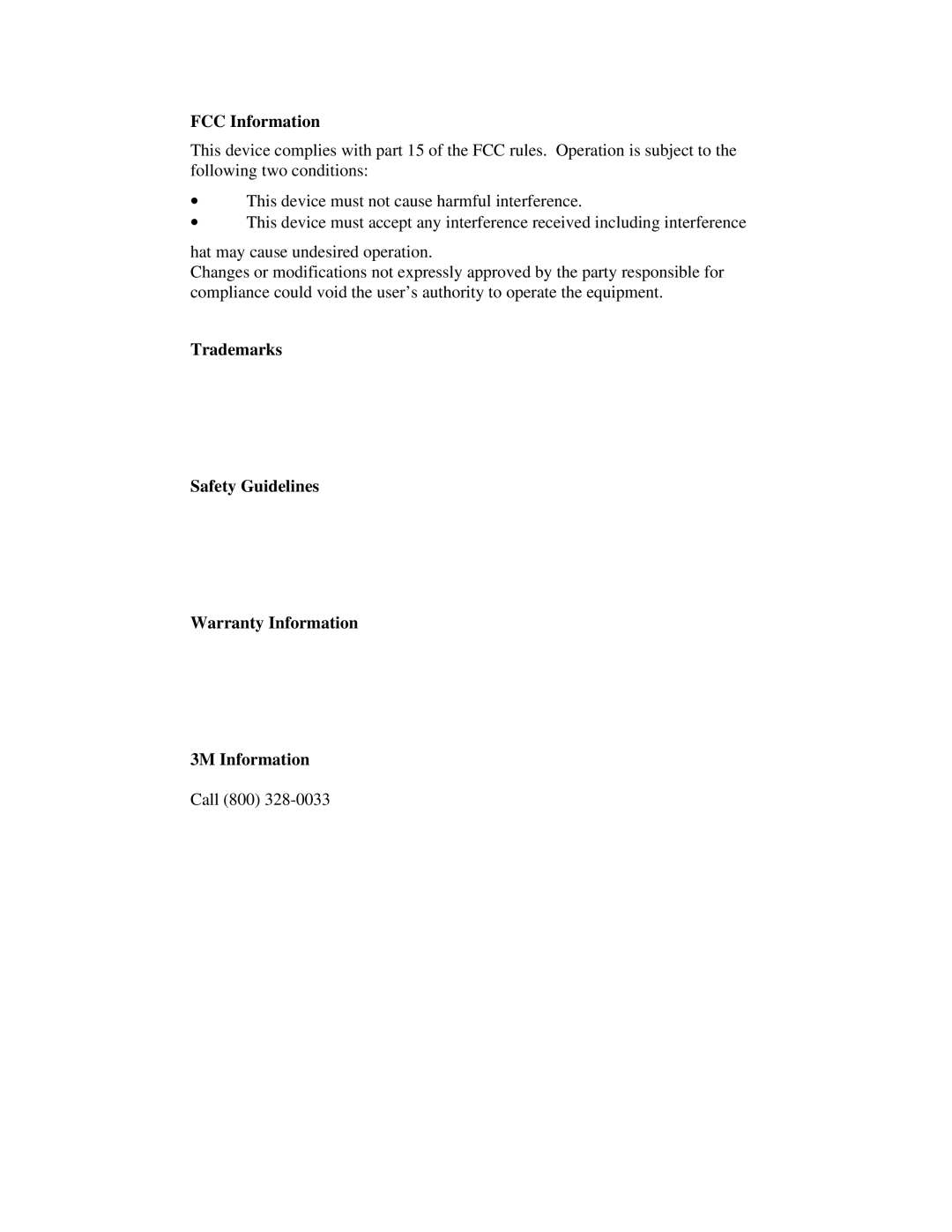 3M D-2400 installation instructions FCC Information 