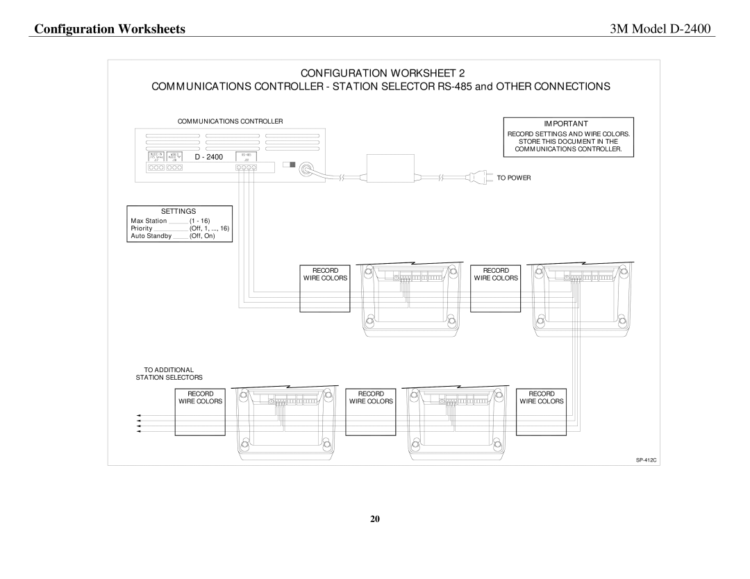 3M D-2400 installation instructions Configuration Worksheet 