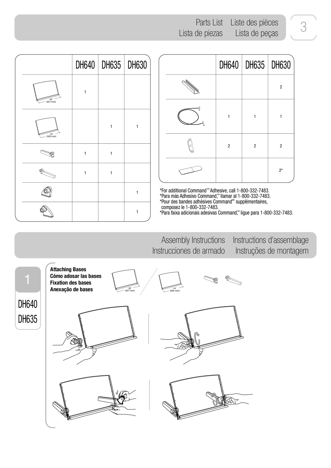 3M DH635, DH630, DH640 owner manual Parts List, Assembly Instructions 