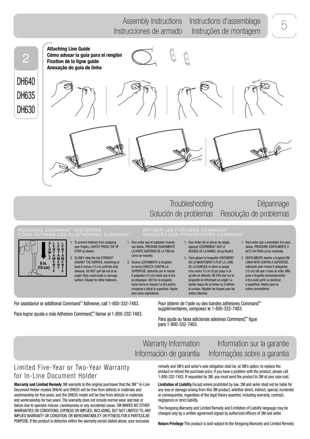 3M DH640, DH635, DH630 Troubleshooting Dépannage, Solución de problemas Resolução de problemas, Warranty Information 