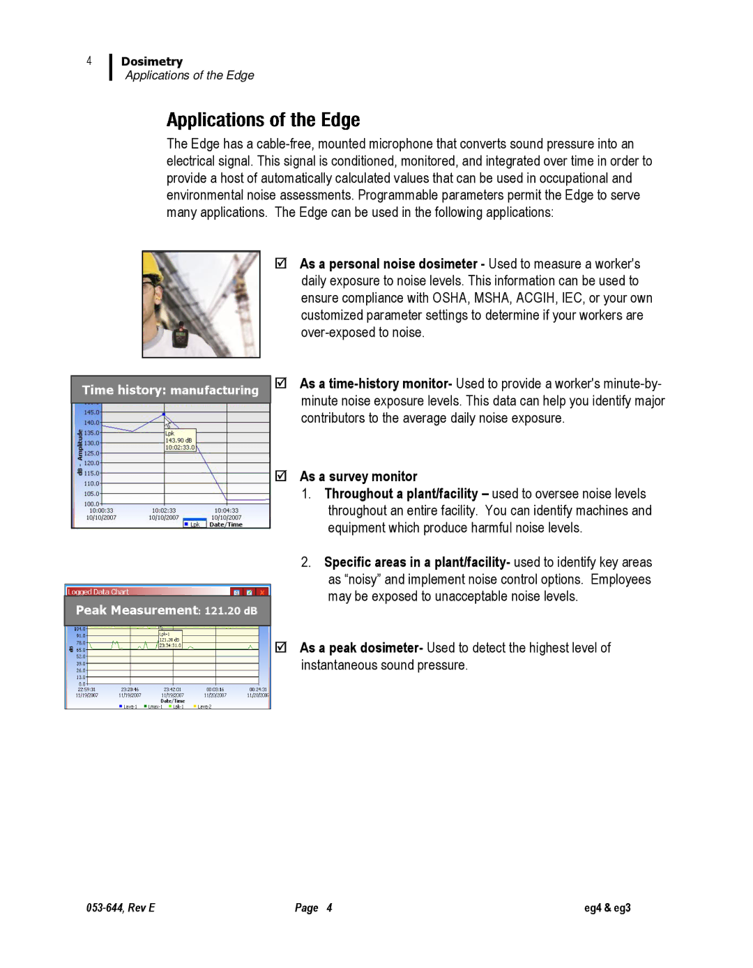 3M eg3, eg4 user manual Time history manufacturing Peak Measurement 121.20 dB 