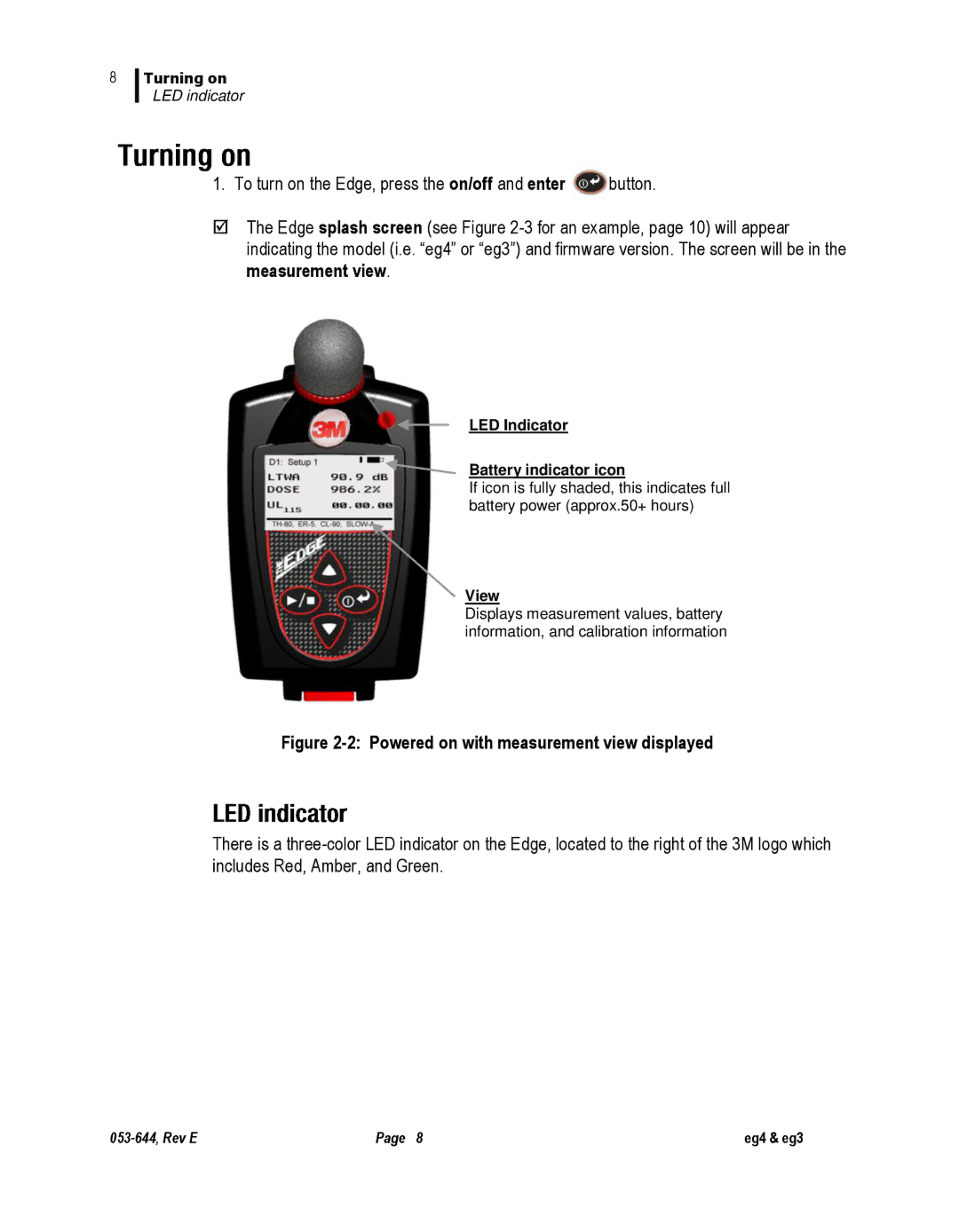 3M eg3, eg4 user manual Powered on with measurement view displayed 