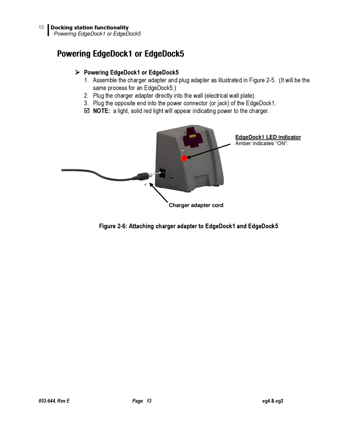 3M eg4, eg3 user manual  Powering EdgeDock1 or EdgeDock5, Attaching charger adapter to EdgeDock1 and EdgeDock5 