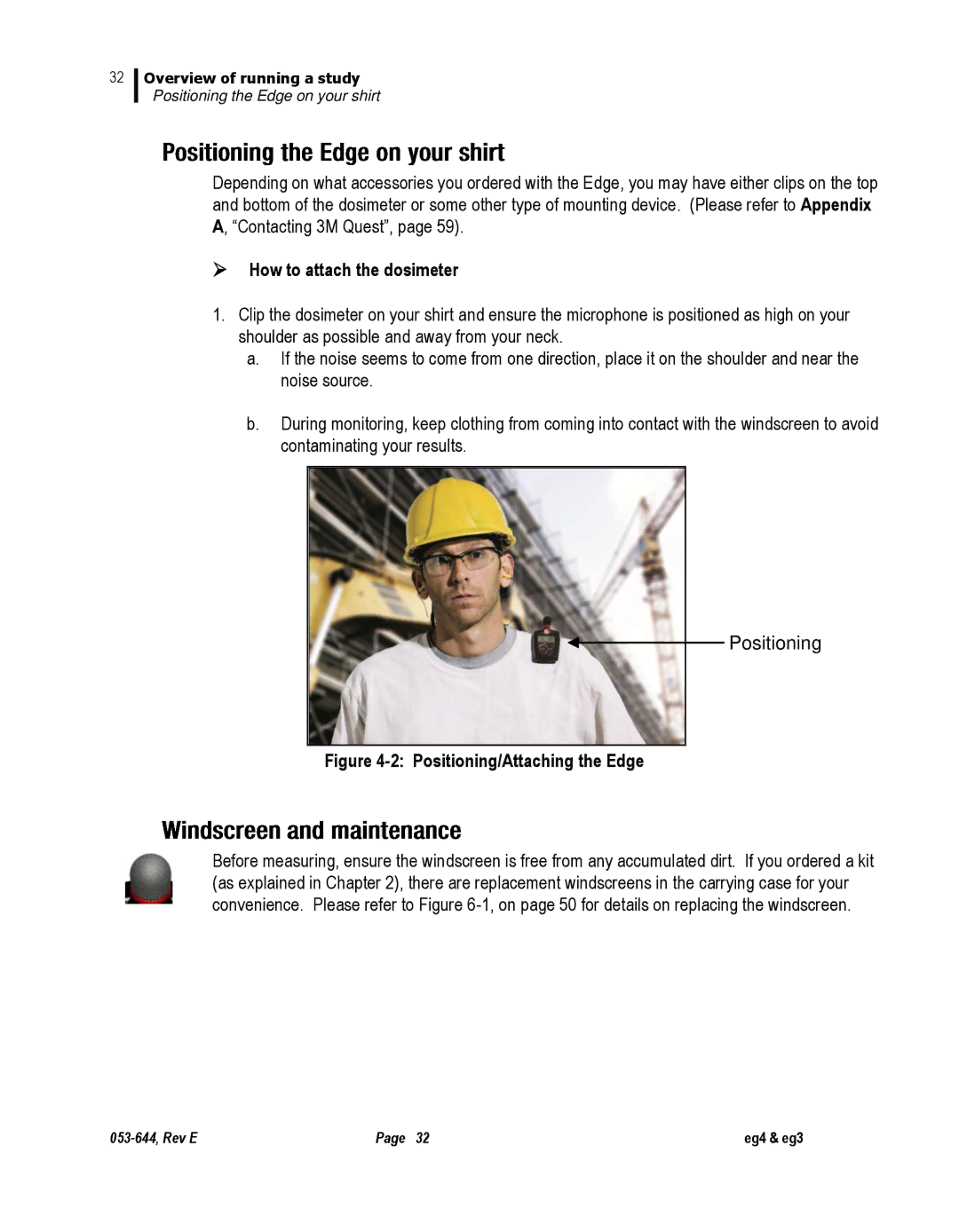 3M eg3, eg4 user manual  How to attach the dosimeter, Positioning/Attaching the Edge 