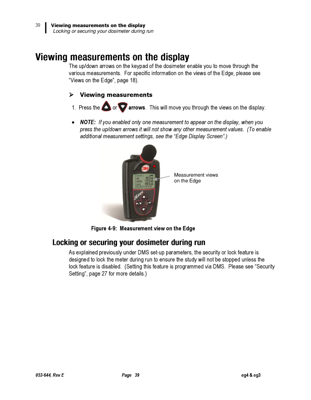 3M eg4, eg3 user manual  Viewing measurements, Measurement view on the Edge 