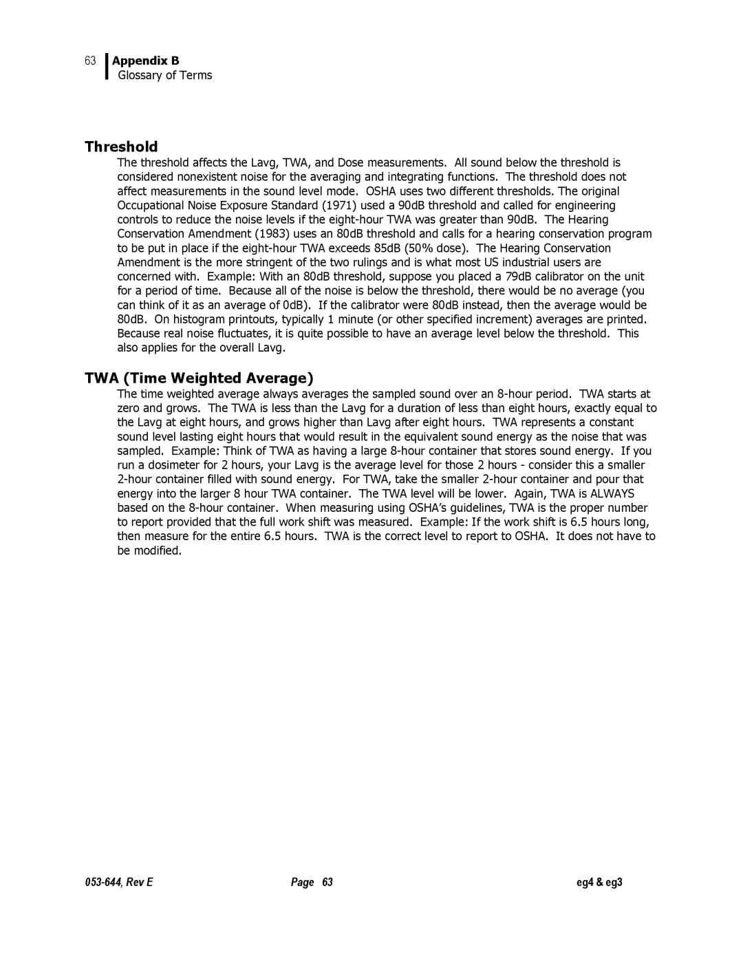 3M eg4, eg3 user manual Threshold, TWA Time Weighted Average 