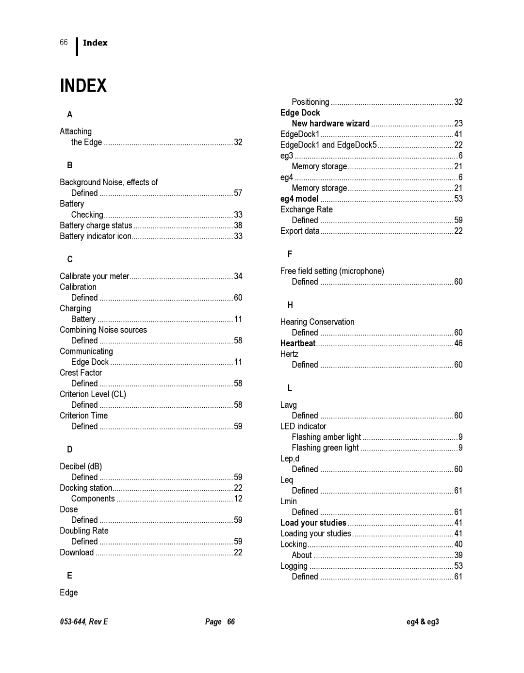 3M eg3, eg4 user manual Index, Edge Dock 