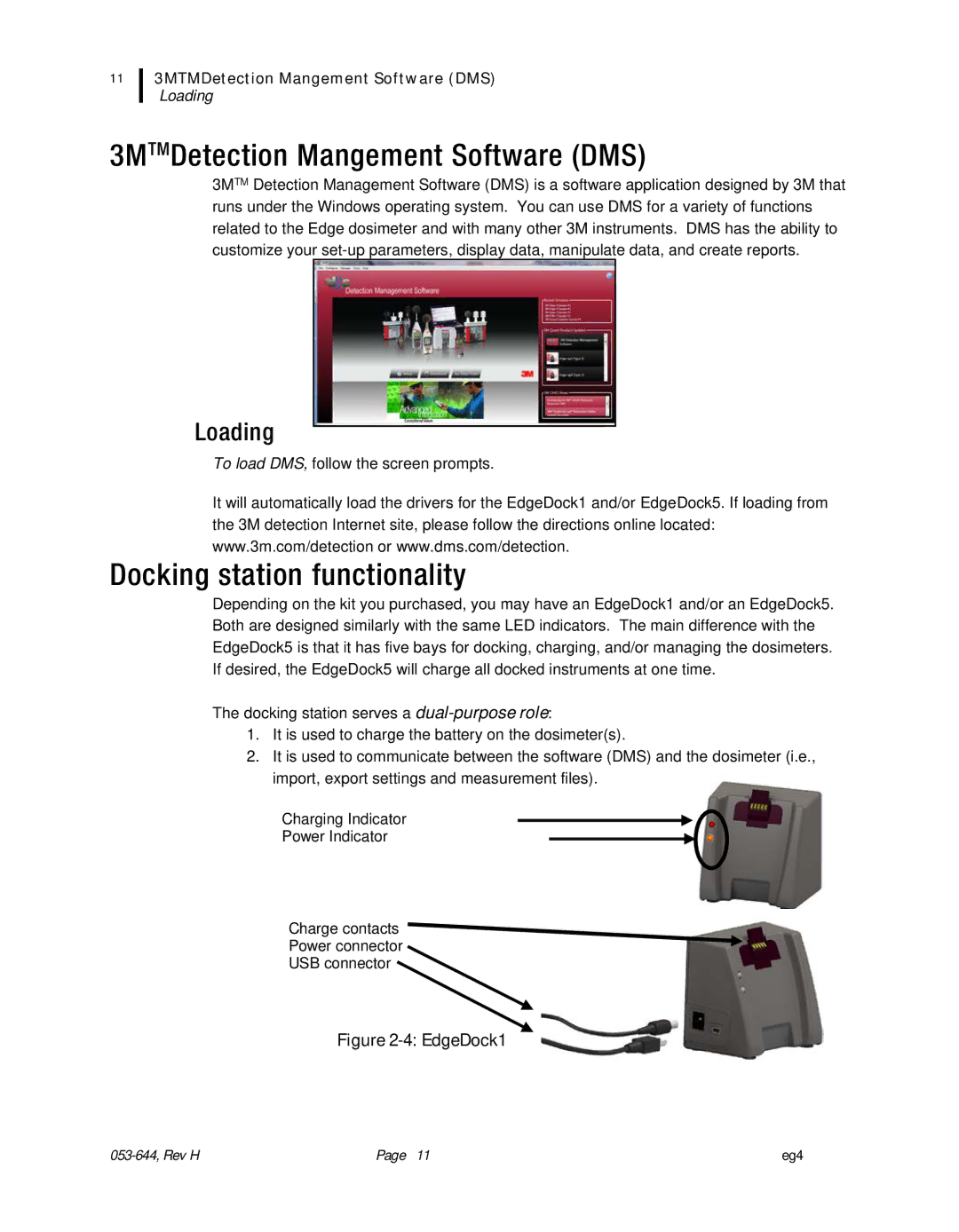 3M eg4 user manual 3MTMDetection Mangement Software DMS, Docking station functionality, Loading 