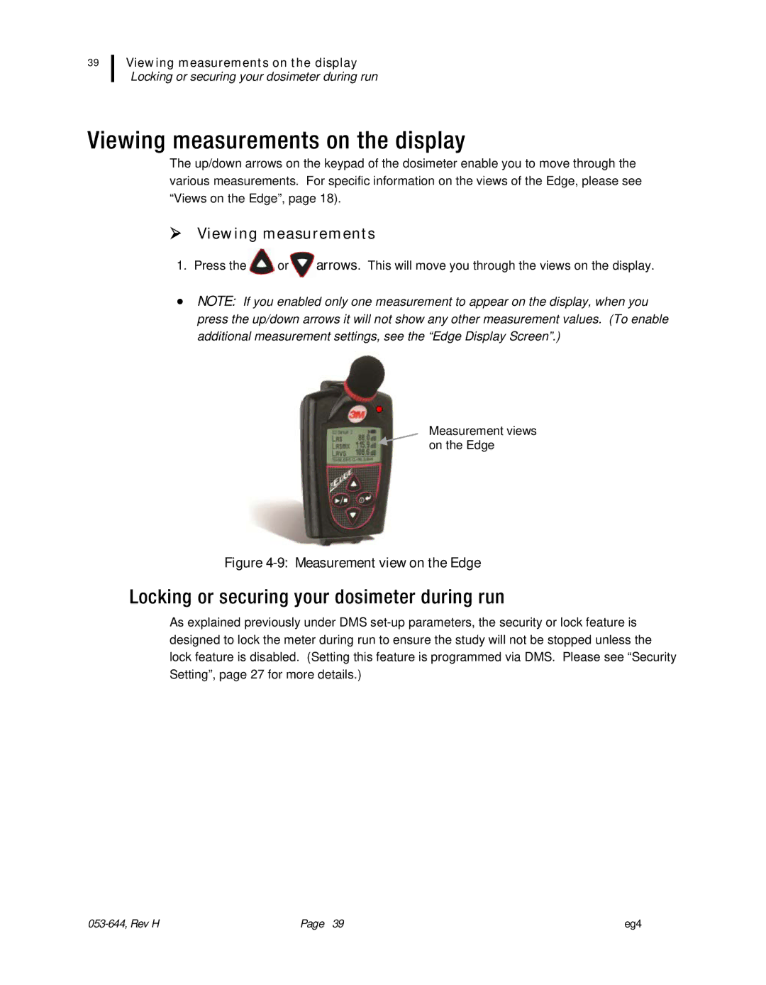 3M eg4 Viewing measurements on the display, Locking or securing your dosimeter during run,  Viewing measurements 