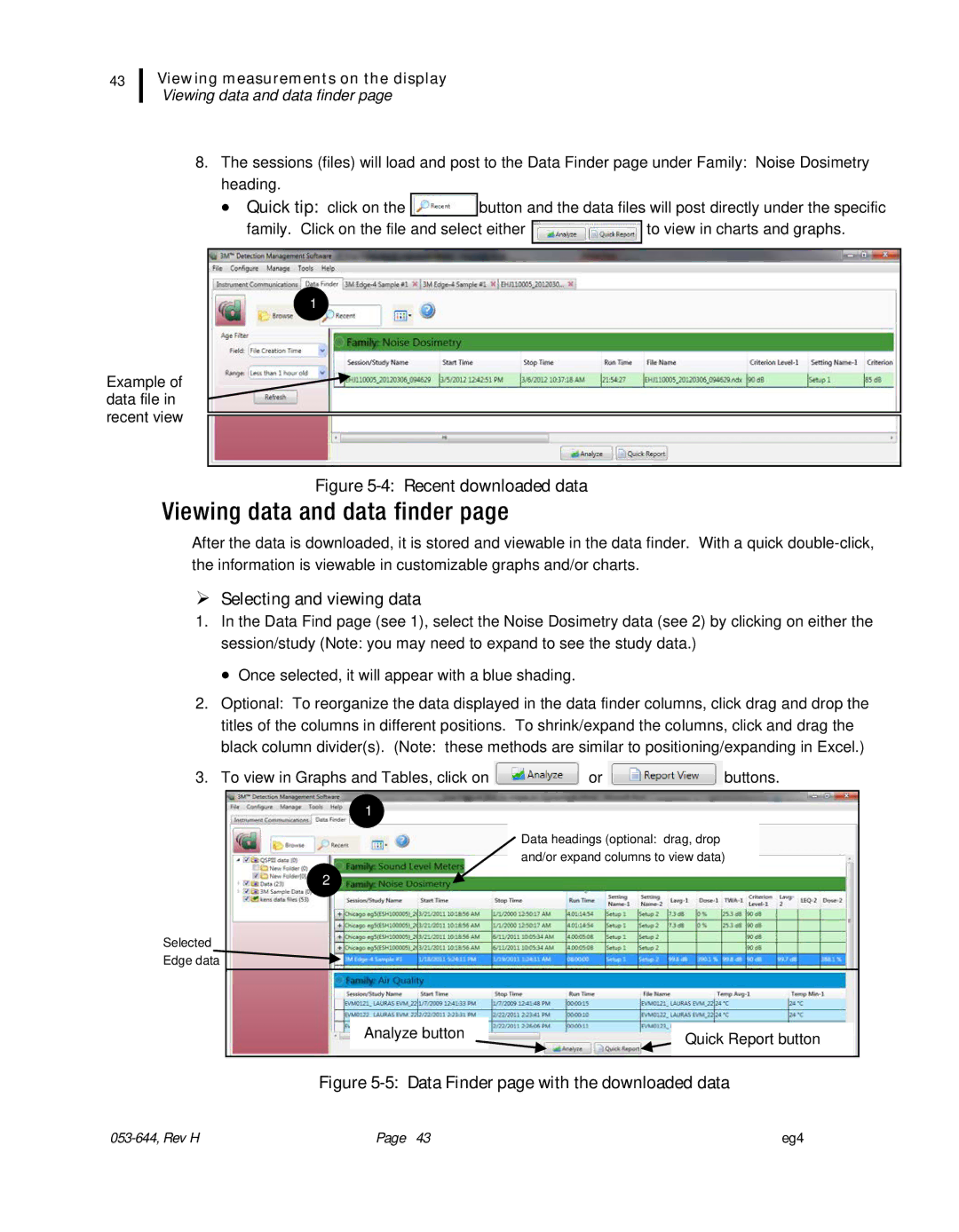 3M eg4 user manual Viewing data and data finder,  Selecting and viewing data 