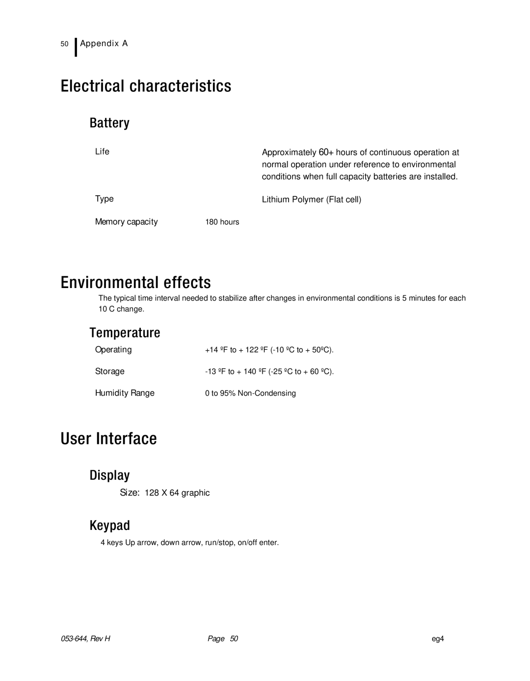 3M eg4 user manual Electrical characteristics, Environmental effects, User Interface 