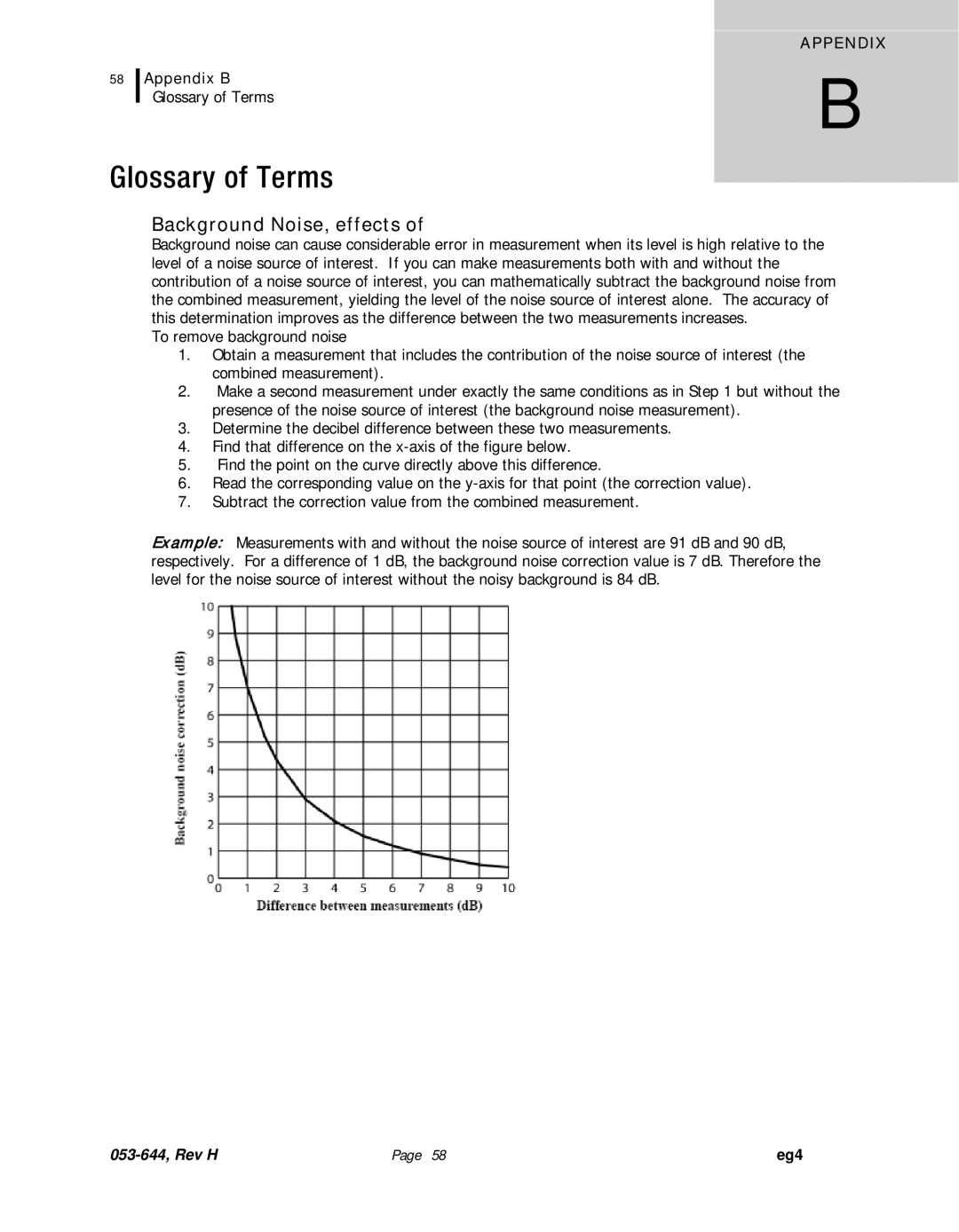 3M eg4 user manual Glossary of Terms, Background Noise, effects 