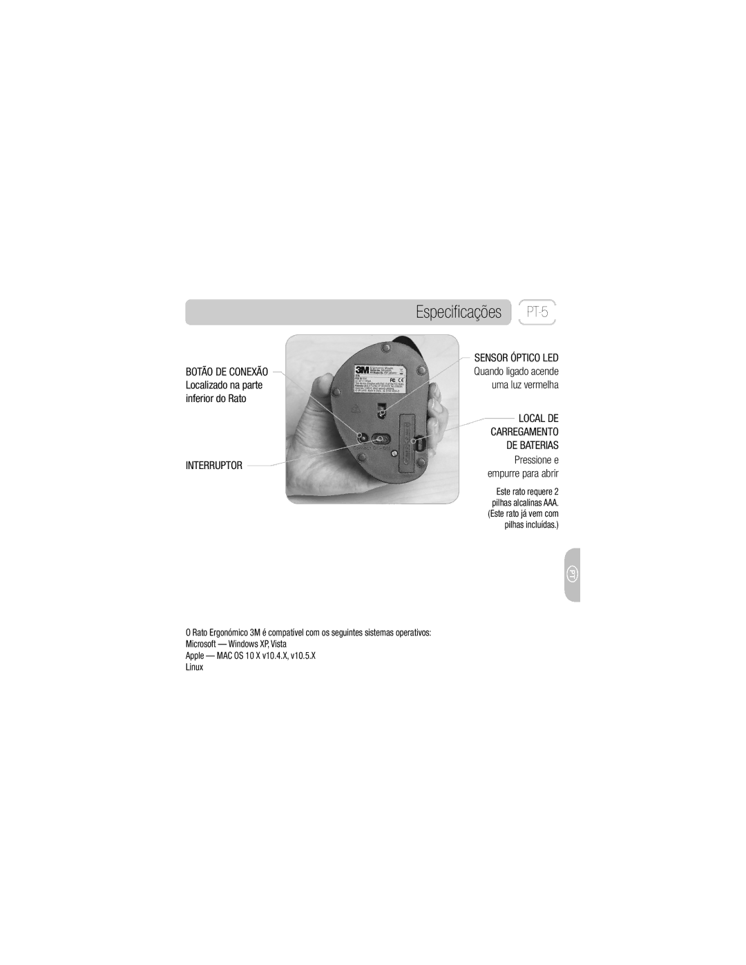 3M EM 550GPS, EM 550GPL owner manual Especiﬁcações PT-5, Interruptor 