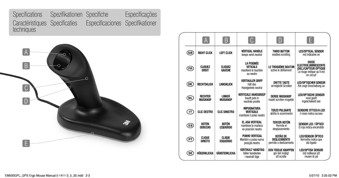 3M EM500GPL/GPS manual Specifiche, Techniques, Droit 