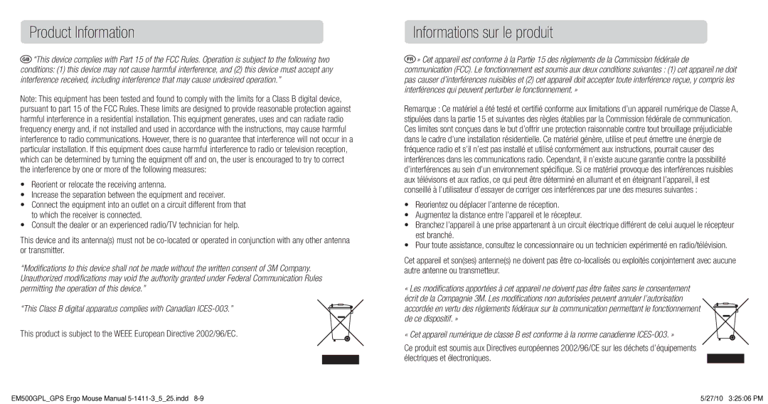 3M EM500GPL/GPS manual Product Information, Informations sur le produit 