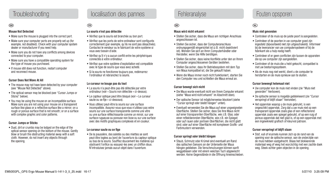 3M EM500GPL/GPS manual Troubleshooting, Fehleranalyse 